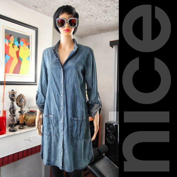 JUSTFAB LONG DENIM SHIRT - Picture 3 of 8